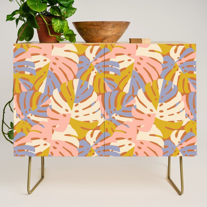 Color Block Monstera Pink + Lavender Credenza