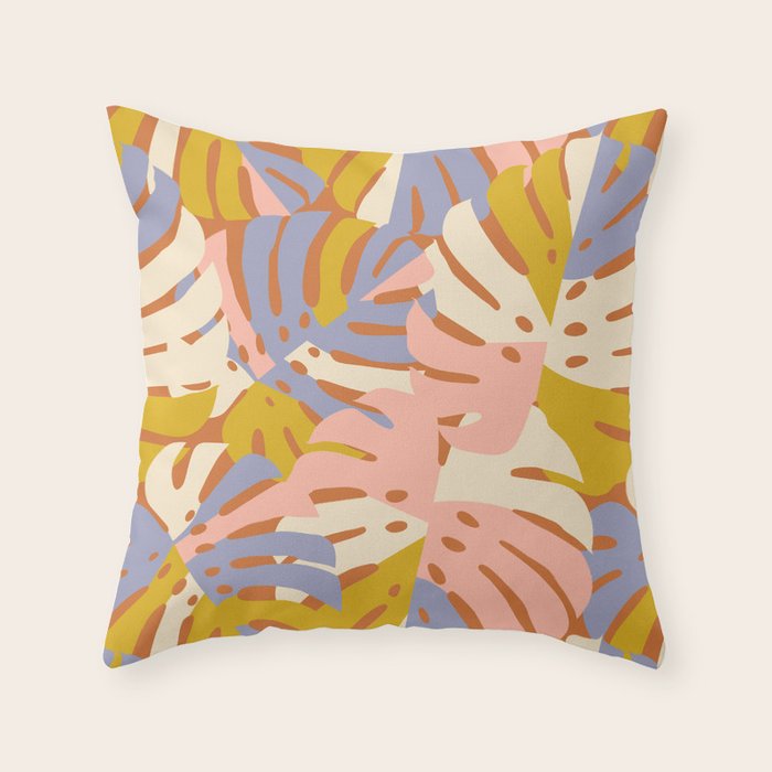 Color Block Monstera Pink + Lavender Throw Pillow