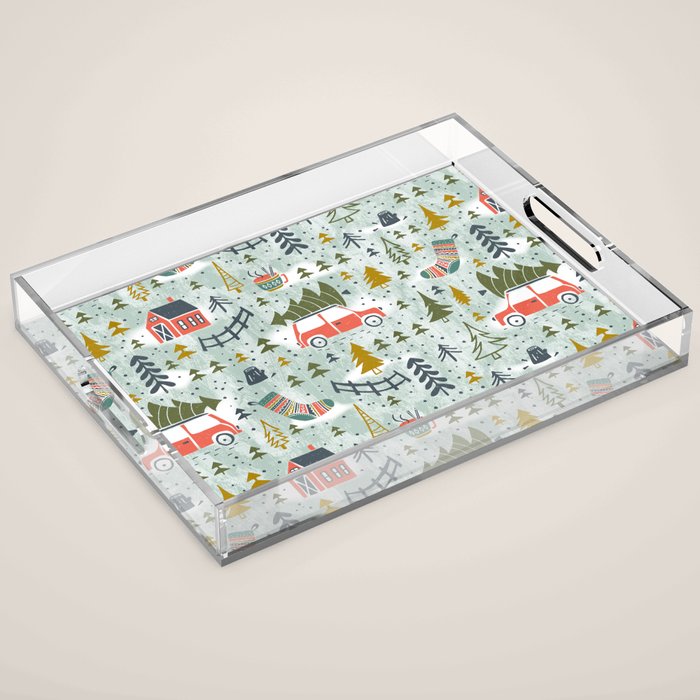 Home For The Holidays Blush Mint Christmas Acrylic Tray