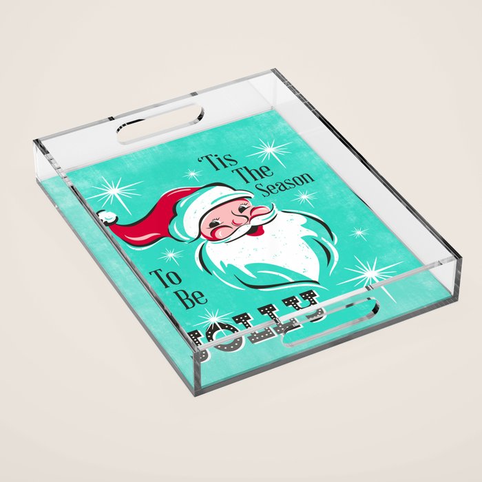 'Tis The Season - Retro Santa Aqua Colorful Acrylic Tray
