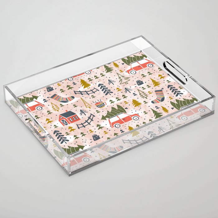 Home For The Holidays Blush Pink Christmas Acrylic Tray