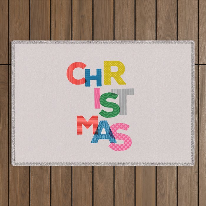 Christmas Colorful Typography Outdoor Rug