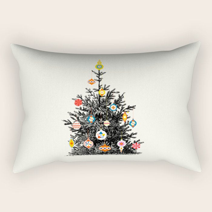 Retro Decorated Christmas Tree Rectangular Pillow