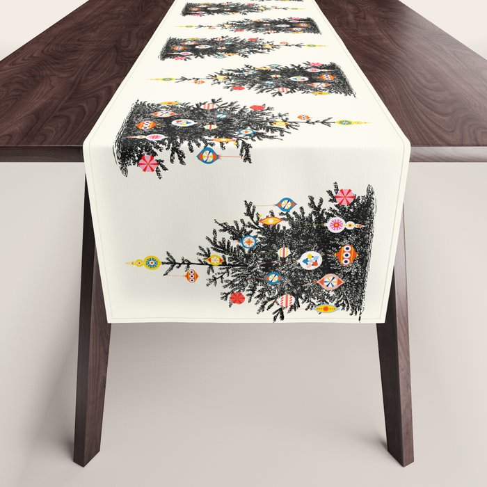 Retro Decorated Christmas Tree Table Runner