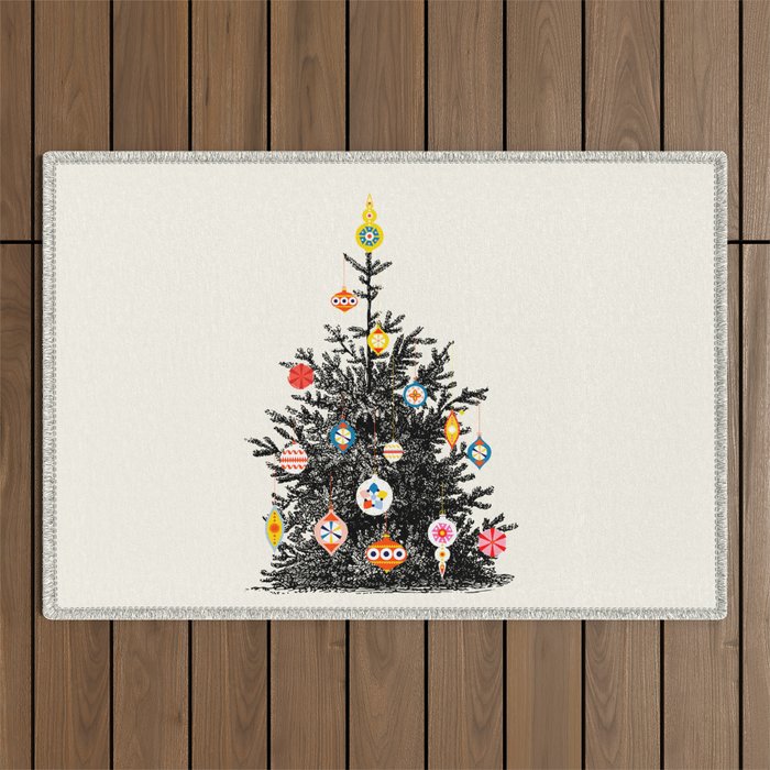 Retro Decorated Christmas Tree Outdoor Rug