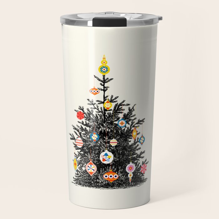 Retro Decorated Christmas Tree Travel Mug