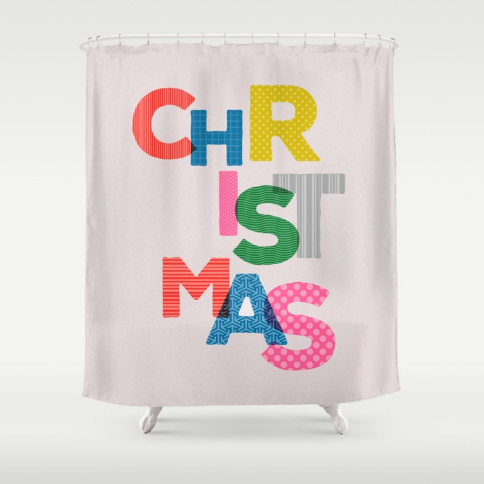 Christmas Colorful Typography Shower Curtain