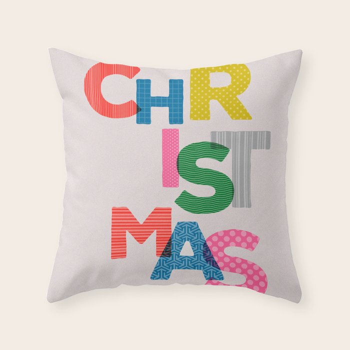 Christmas Colorful Typography Throw Pillow
