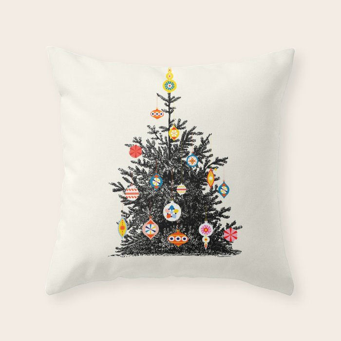 Retro Decorated Christmas Tree Throw Pillow