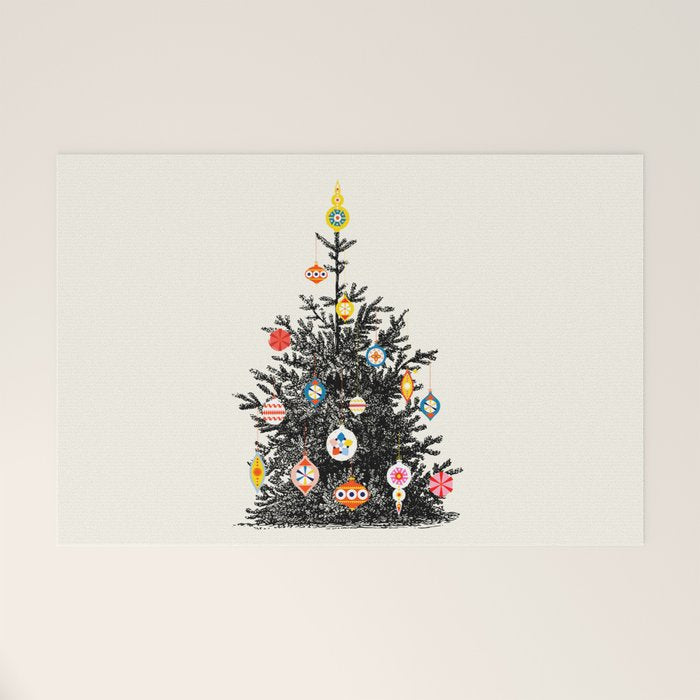 Retro Decorated Christmas Tree Welcome Mat