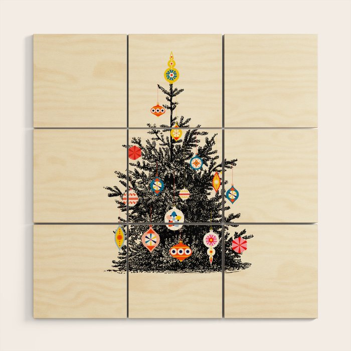 Retro Decorated Christmas Tree Wood Wall Art