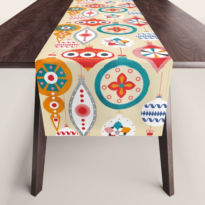 Retro Christmas Ornaments Pattern Table Runner