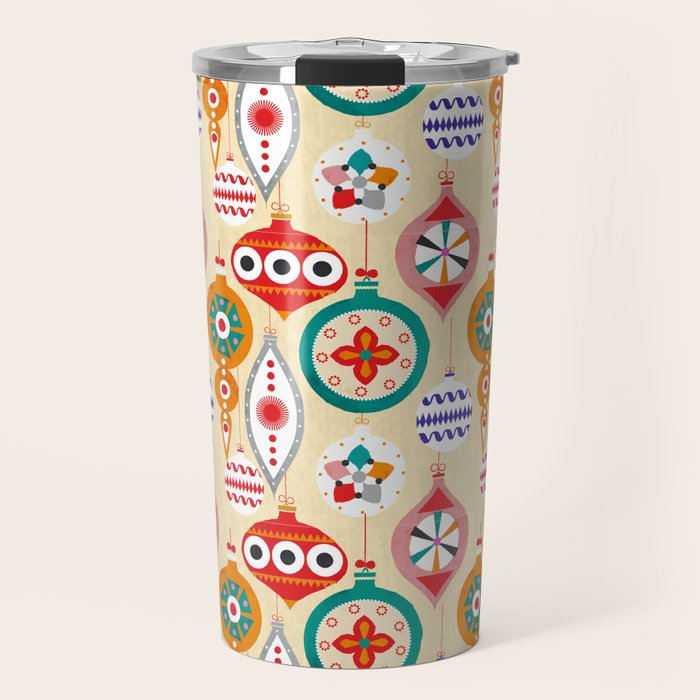 Retro Christmas Ornaments Pattern Travel Mug