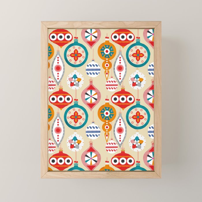Retro Christmas Ornaments Pattern Mini Art Print