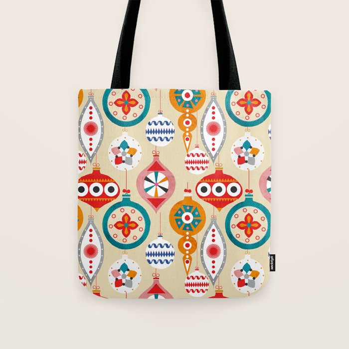 Retro Christmas Ornaments Pattern Tote Bag