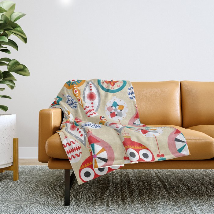 Retro Christmas Ornaments Pattern Throw Blanket
