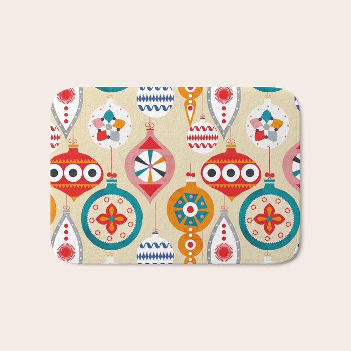 Retro Christmas Ornaments Pattern Bath Mat