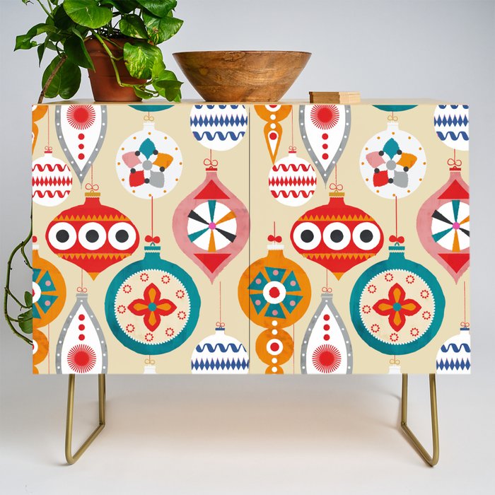 Retro Christmas Ornaments Pattern Credenza