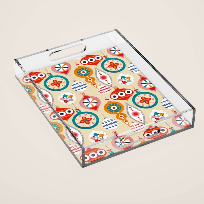 Retro Christmas Ornaments Pattern Acrylic Tray