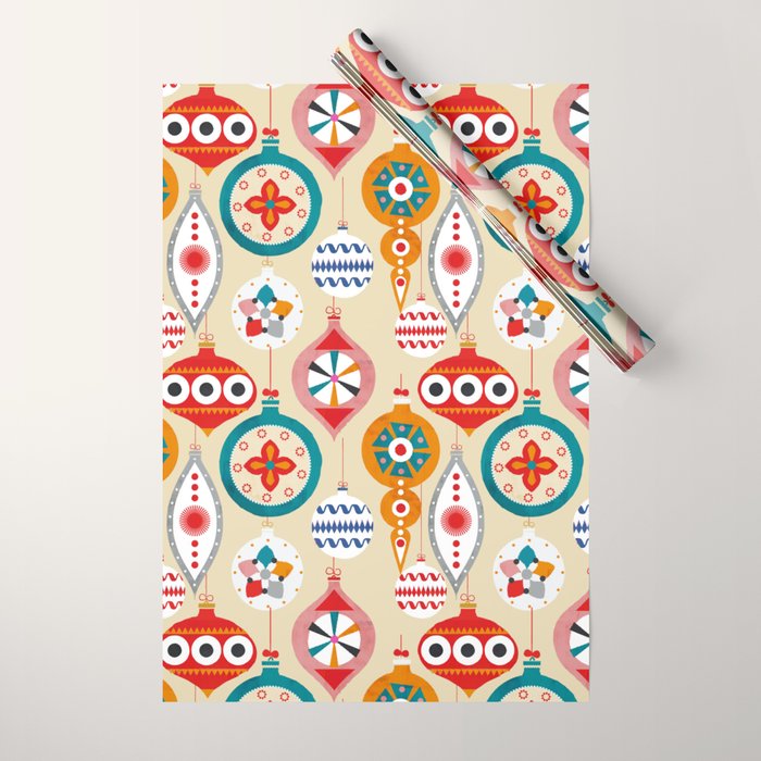 Retro Christmas Ornaments Pattern Wrapping Paper