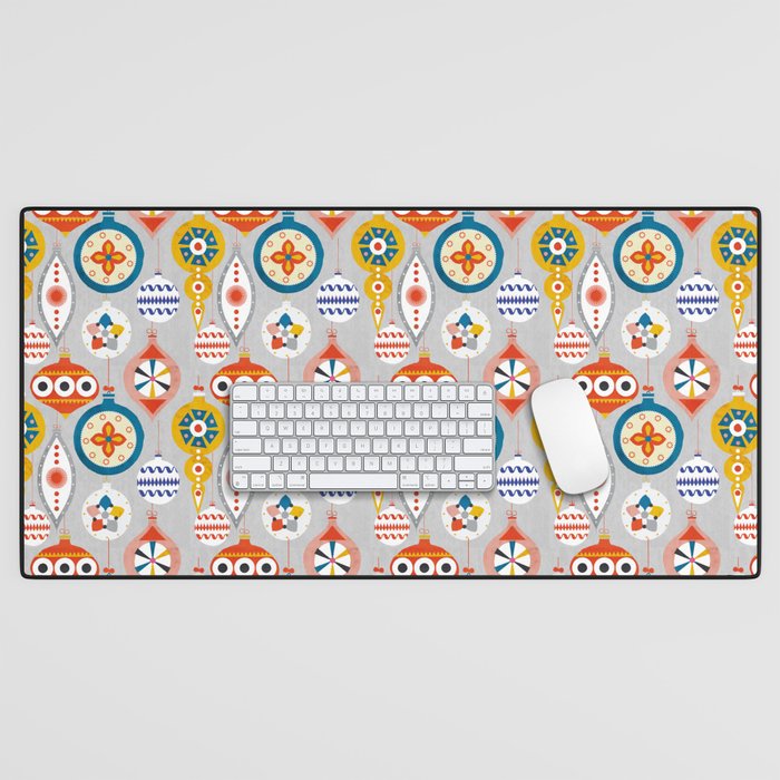 Retro Christmas Ornaments Pattern Desk Mat