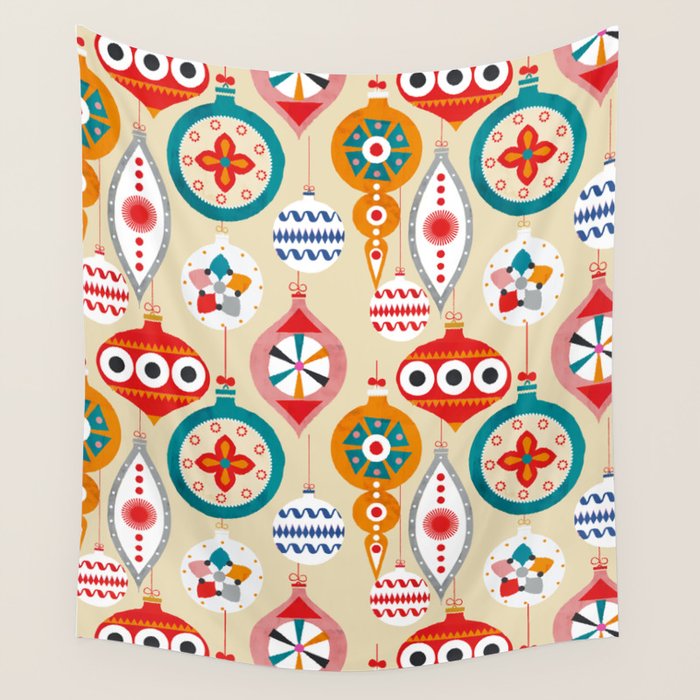 Retro Christmas Ornaments Pattern Wall Tapestry
