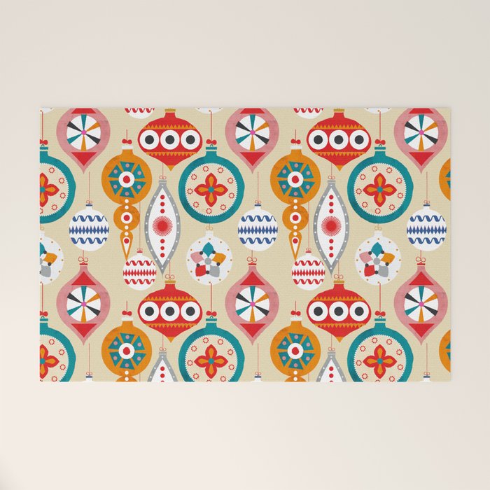 Retro Christmas Ornaments Pattern Welcome Mat