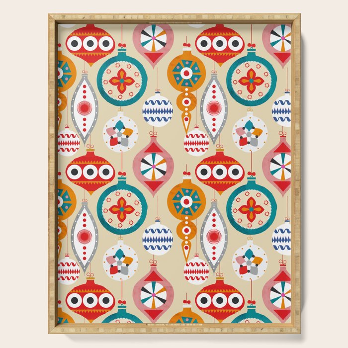 Retro Christmas Ornaments Pattern Serving Tray