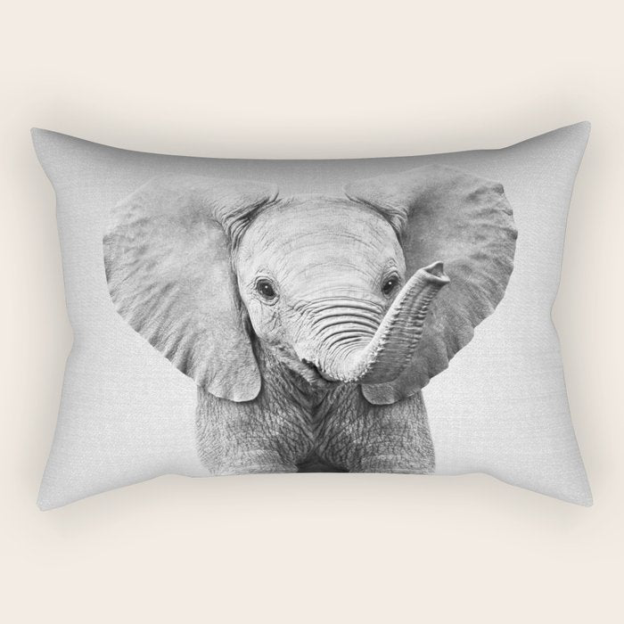 Baby Elephant - Black & White Rectangular Pillow