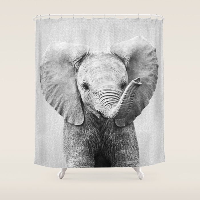 Baby Elephant - Black & White Shower Curtain