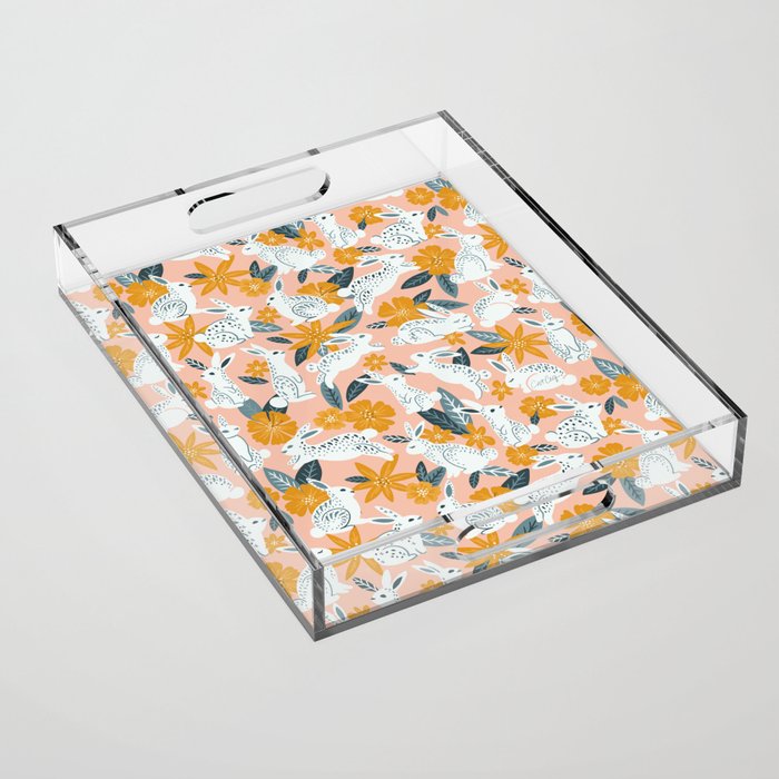 Bunnies & Blooms - Teal & Blush Acrylic Tray