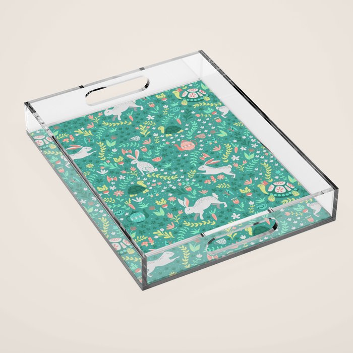 Spring Pattern Of Bunnies With Turtles Acrylic Tray