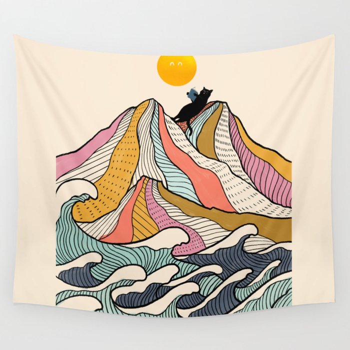 Good Morning Meow 3 - Reading Rainbow Wall Tapestry