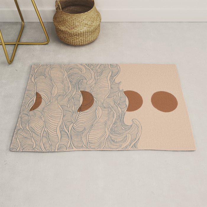 Vintage Abstract Landscape The Great Wave Ocean Sunset Moon Rug