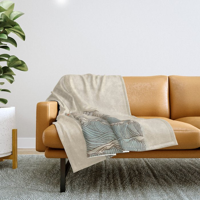 Mount Fuji The Great Wave  Throw Blanket