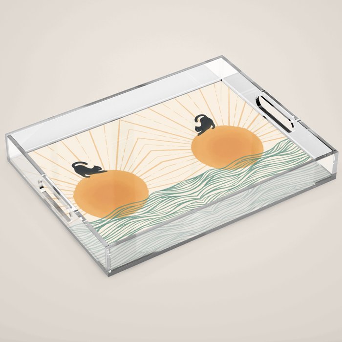 Good Morning Meow 7 Sunny Day Ocean  Acrylic Tray
