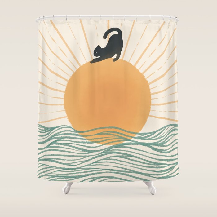 Good Morning Meow 7 Sunny Day Ocean  Shower Curtain