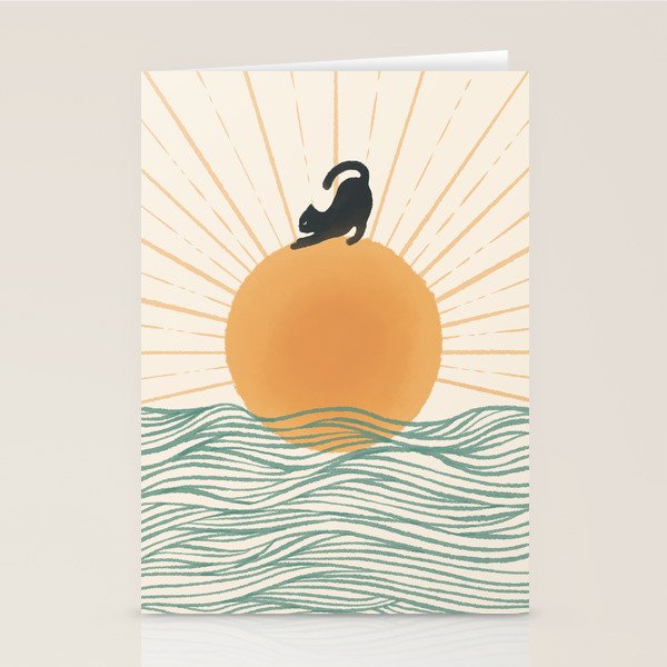 Good Morning Meow 7 Sunny Day Ocean  Stationery Card