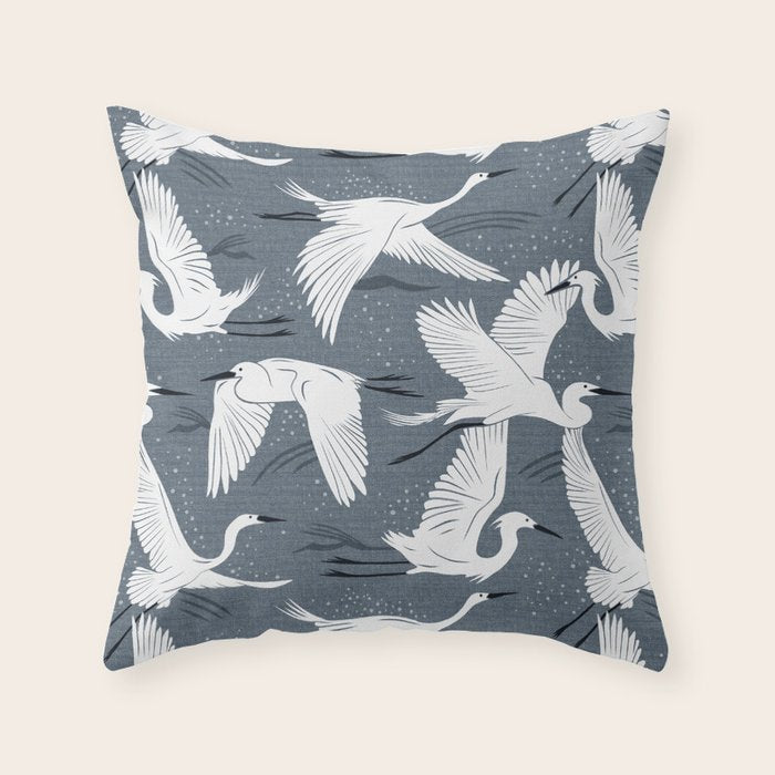 Soaring Wings - Steel Blue Grey Throw Pillow