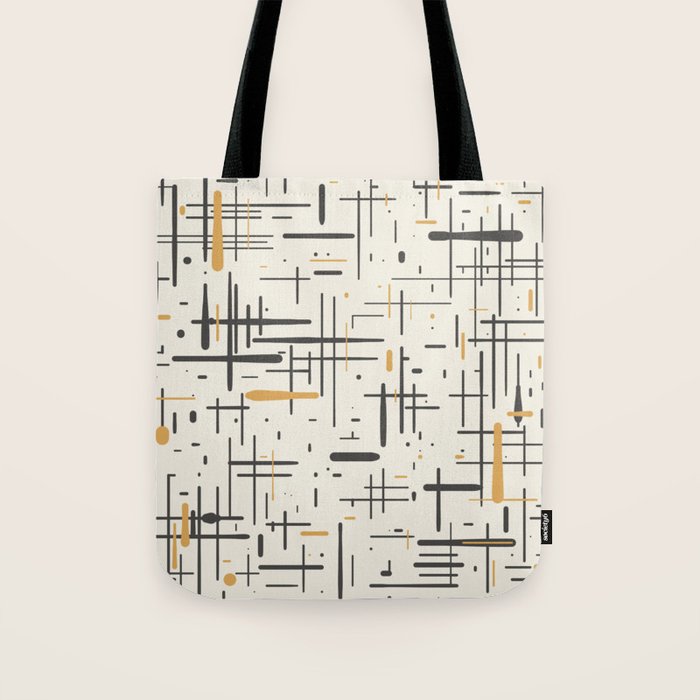 Mid-Century Modern Kinetikos Pattern In Charcoal Gray, Muted Mustard Gold, And Cream Tote Bag