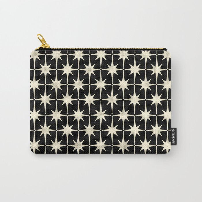 Midcentury Modern Atomic Age Starburst Pattern In Retro Cream And Black Carry All Pouch