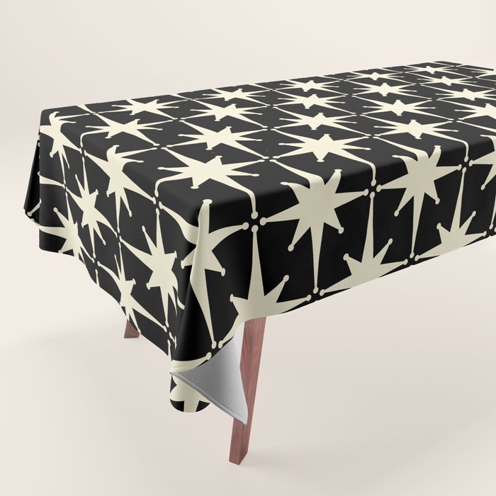 Midcentury Modern Atomic Age Starburst Pattern In Retro Cream And Black Tablecloth