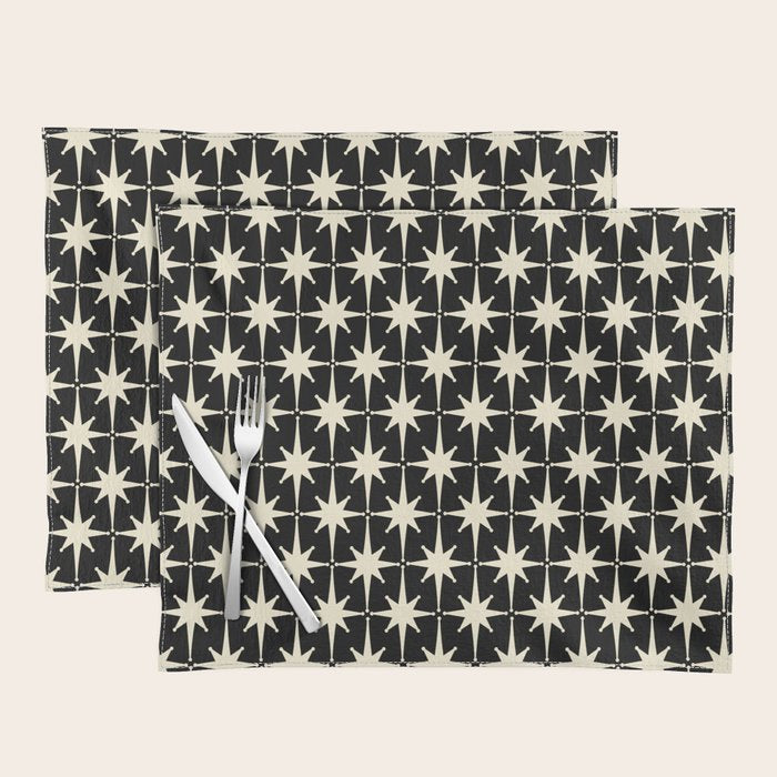Midcentury Modern Atomic Age Starburst Pattern In Retro Cream And Black Placemat