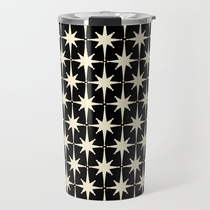 Midcentury Modern Atomic Age Starburst Pattern In Retro Cream And Black Travel Mug