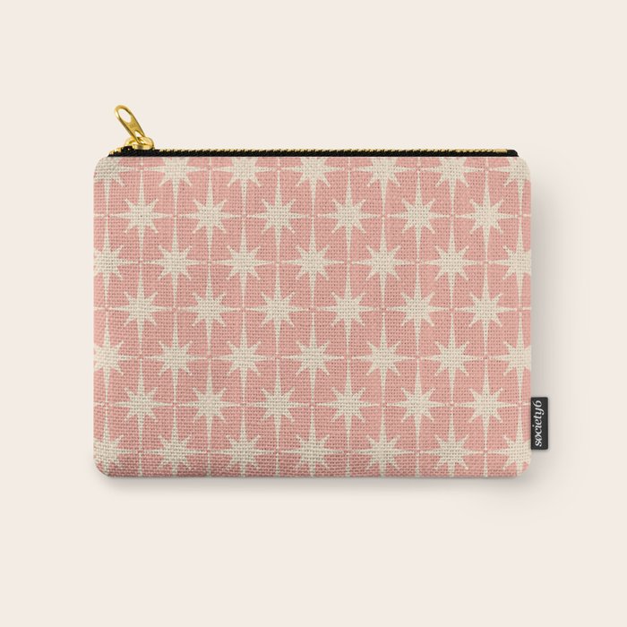 Atomic Age 1950s Retro Starburst Pattern In Cream And Blush Pink  Carry All Pouch