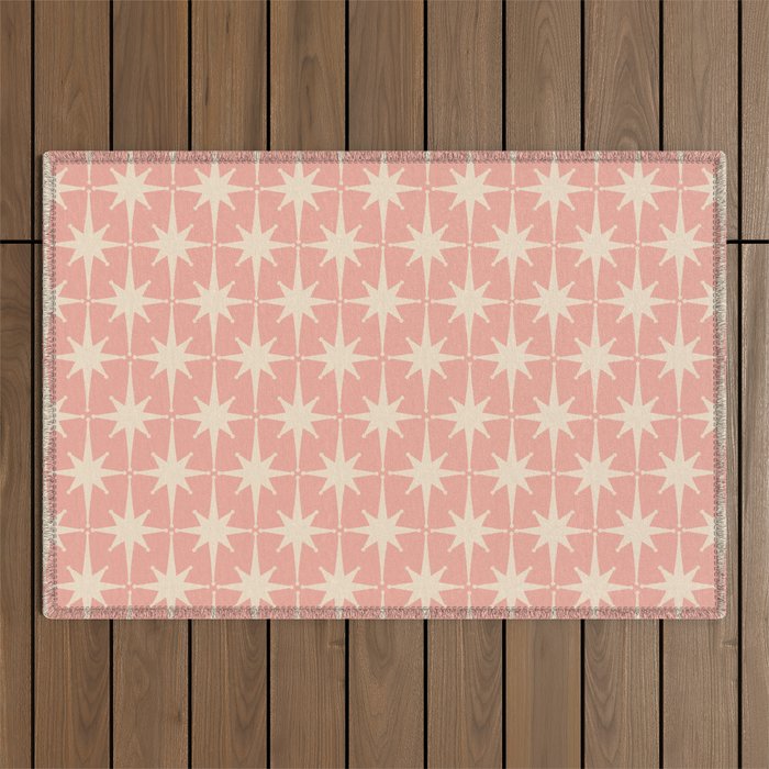 Atomic Age 1950s Retro Starburst Pattern In Cream And Blush Pink  Outdoor Rug