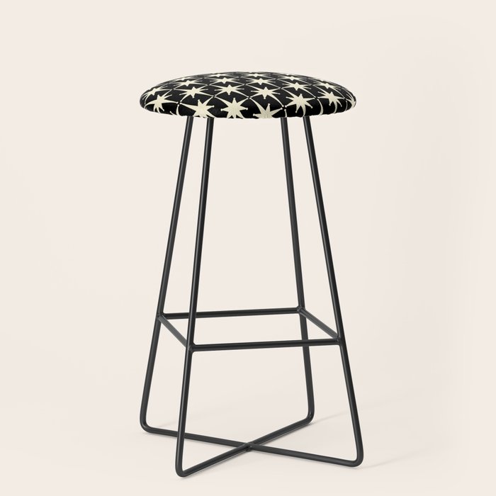 Midcentury Modern Atomic Age Starburst Pattern In Retro Cream And Black Stool