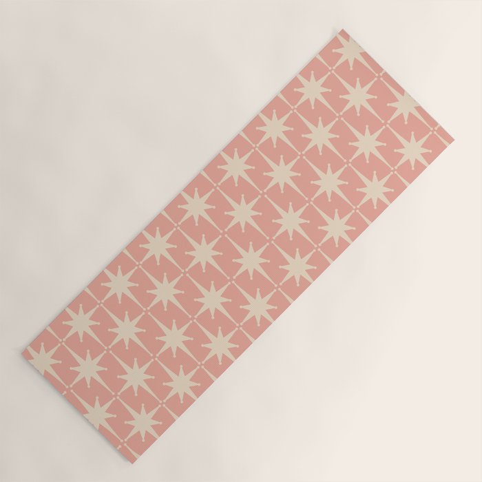 Atomic Age 1950s Retro Starburst Pattern In Cream And Blush Pink  Yoga Mat