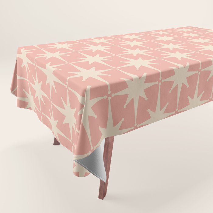Atomic Age 1950s Retro Starburst Pattern In Cream And Blush Pink  Tablecloth