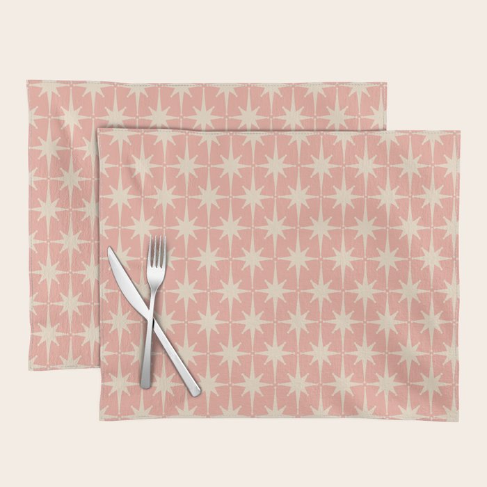 Atomic Age 1950s Retro Starburst Pattern In Cream And Blush Pink  Placemat